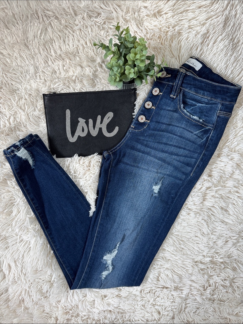 KanCan Button-Fly Skinny Jeans 💗 Dark Blue